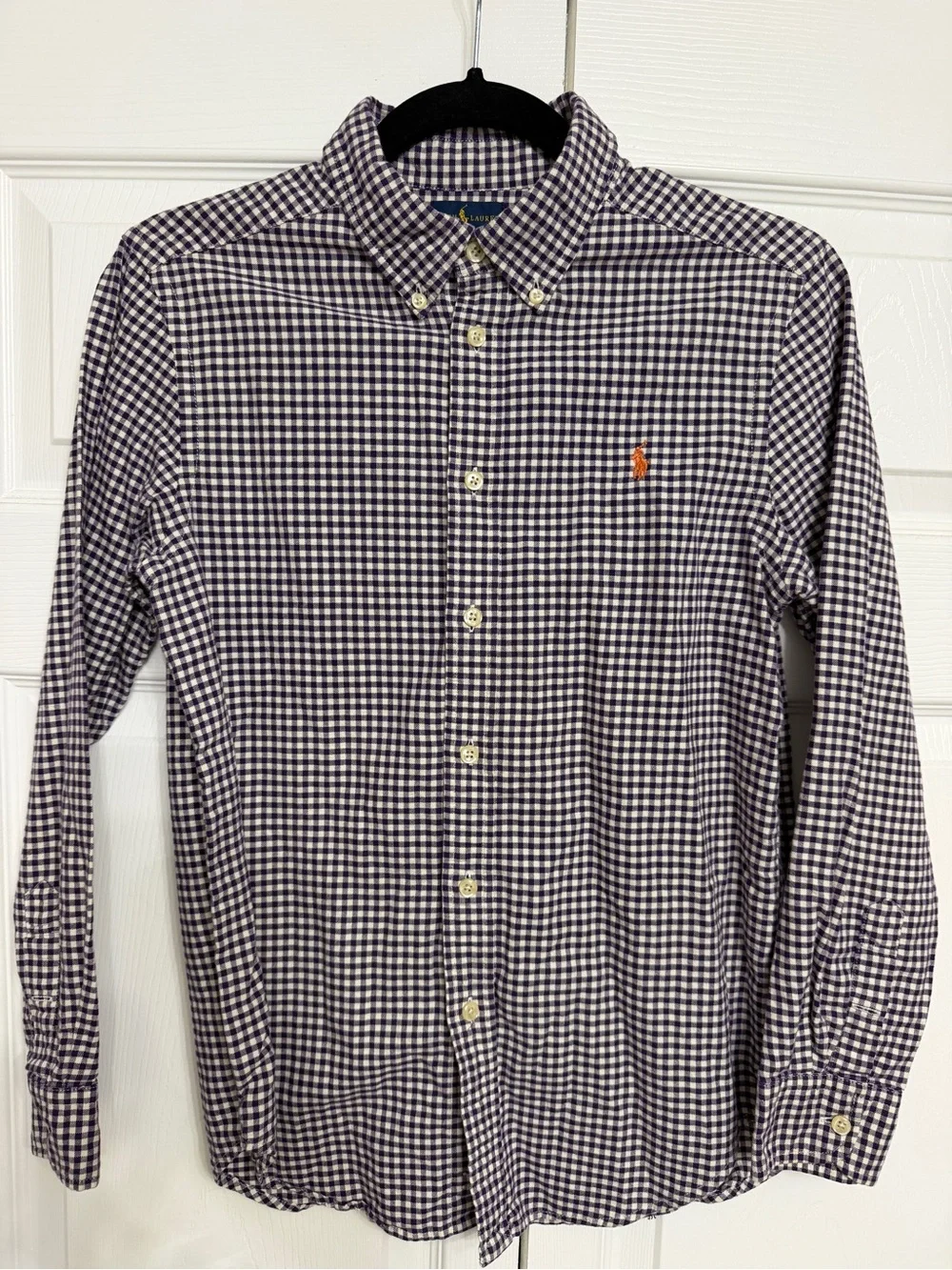 Ralph Lauren Navy and White Gingham Button-Down Shirt
